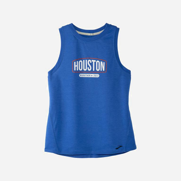 Brooks Women's Houston22 Distance Graphic Running Tank Top Singapore - Heather Bluetiful/26.2 Banner